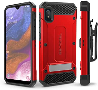 Evocel Galaxy A10E Case Explorer Series Pro with Glass Screen Protector and Belt Clip Holster for The Samsung Galaxy A10E, Red