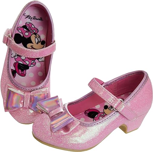 Disney Shoes - Girls Mary Jane Flat Pump Strap with Bow - Character Princess Dress up Costume Flower School Party Slip on - Toddler/Little Kid