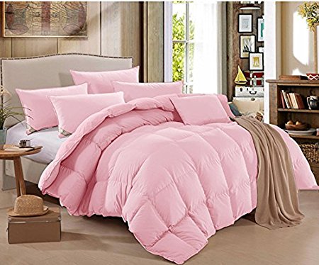 Natural Goose Feather Down Comforter for Winter, Size King,Baffle Box Construction,100% Cotton Shell,Pink (King)