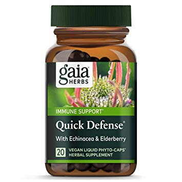 Gaia Herbs Quick Defense, Vegan Liquid Capsules, 20 Count - Fast-Acting Immune Support, Echinacea, Ginger Root, Sambucus Black Elderberry