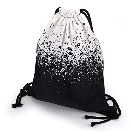 Hipiwe Drawstring Backpacks Foldable Cinch Sack Basic Sackpack Gym Tote Dancing String Bag Fashion Travel Bag for Girls Boys Women Men Swimming,Beach,Shopping,Sports,School (Ink Dot)