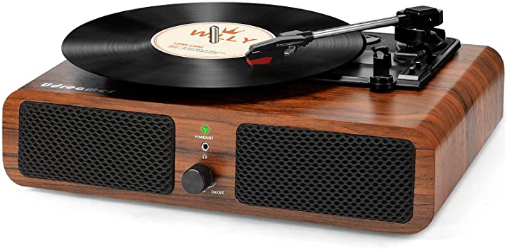 Udreamer Record Player Vinyl Bluetooth Turntable with Built-in Speakers 3-Speed Portable Vintage LP Player, Support USB RCA Output Aux Input Headphone Playback