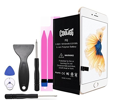 Cooligg Battery for iPhone 6 Replacement Repair Kit Incl. Tool and Adhesive Strips 1810mAh (for iPhone 6)