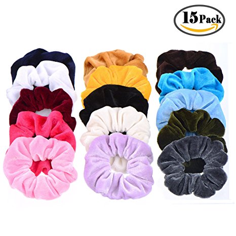 15 Pack Hair Scrunchies Whaline Bobbles Elastic Velvet Colorful Scrunchy Hair Bands Ties, 15 Colors