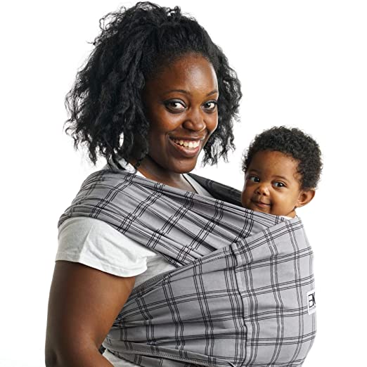 Baby K’tan Print Baby Wrap Carrier, Infant and Child Sling - Simple Wrap Holder for Babywearing - No Rings or Buckles - Carry Newborn up to 35 lbs, Plaid Grey, M (W Dress 10-14 / M Jacket 39-42)