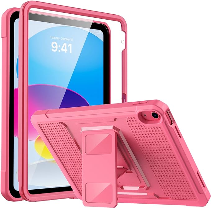 MoKo Case for iPad 10th Generation 10.9 inch 2022, Shockproof Dual Layer Full Body Cover with Kickstand for Kids and Built-in Screen Protector for iPad 10th Gen 2022, Support Touch ID, Watermelon Red