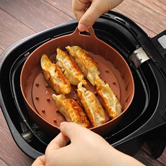 WaveLu Air Fryer Silicone Pot - Food Safe Container Air fryers Oven Accessories | Replacement of Flammable Parchment Liner Paper | No More Harsh Cleaning Basket After Using Airfryer - Compatible with 5.3 Quart or Bigger