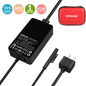 Trohestar Surface Pro 4 Charger 44W 15V 2.58A Power Adapter Laptop Charger Compatible with Microsoft Surface Pro 3 Pro 4 Pro 5 Pro 2017 Pro 6 Surface Laptop Surface Book Include Travel Case (Red)