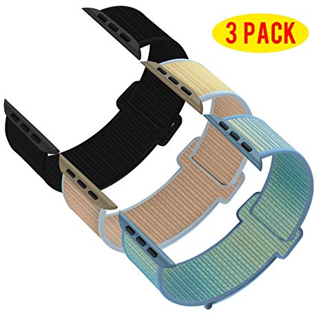 INTENY Pack 3 Compatible with Apple Watch Band 38mm 40mm 42mm 44mm, Sport Band Soft Breathable Nylon Replacement for iWatch Series 5/4/3/2/1