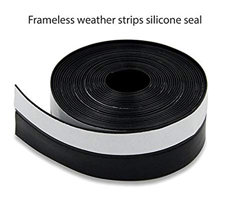 Frameless Weather Stripping Silicone Rubber Seal Window Door Sweep For -1 inch (25mm) x 16 Feet (5m) Length Adhesive (BLACK)