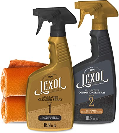 Lexol Trigger Spray Cleaner and Conditioner Kit with 2 Applicators (4 Items) - Foaming Car Leather Cleaner and Conditioner Kit (AMZLEXOLKIT)