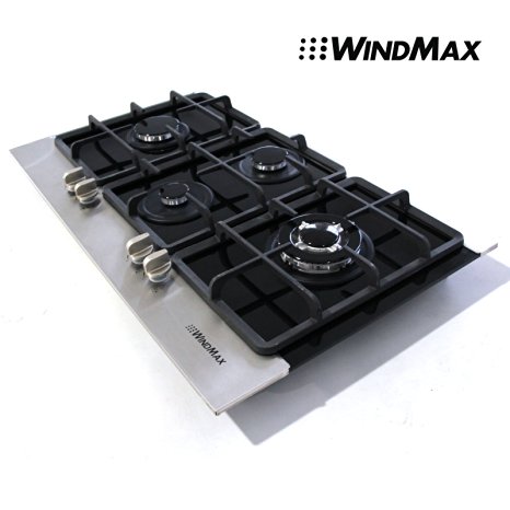 WindMax (R) 36" LPG & NG Stainless Steel Tempered Glass Built-in Kitchen 4 Burner Gas Hob Cooktops Cooker Top