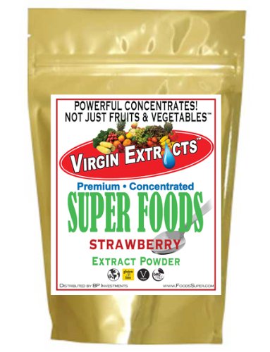 Virgin Extracts (TM) Pure Premium Organic Freeze Dried Strawberry Powder Extract 25:1 Concentrate SuperFood (25 x Stronger) 8oz Pouch (227 Grams)
