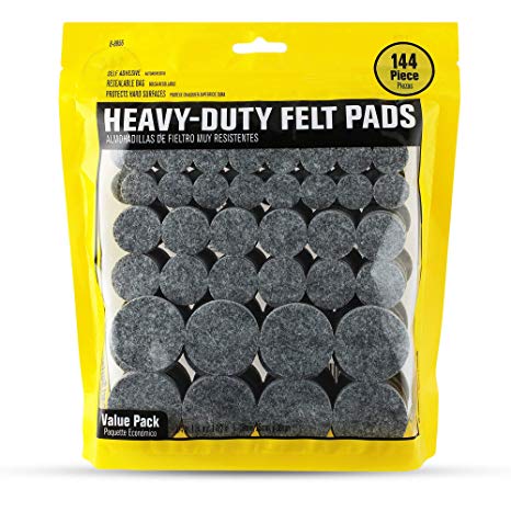 Smart Surface 8856 Heavy Duty Self Adhesive Furniture Felt Pads 3/4-Inch, 1-Inch & 1-1/2-Inch Round Gray 144-Piece Value Variety Pack in Resealable Bag