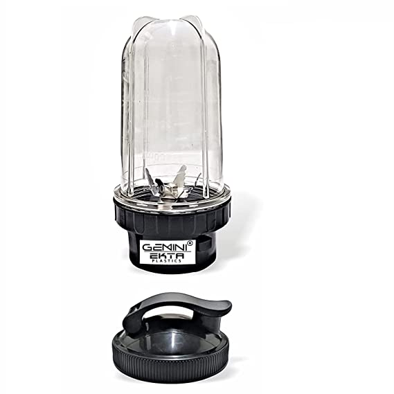 Gemini Big Bullet Jar for Mixer Grinder (530 ML) with Gym Sipper Cap ABS Transparent Plastic Mixer Juicer Jar, Black