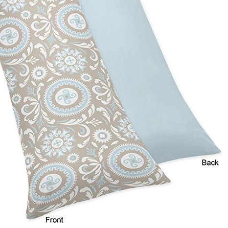Blue and Taupe Hayden Full Length Double Zippered Body Pillow Case Cover by Sweet Jojo Designs
