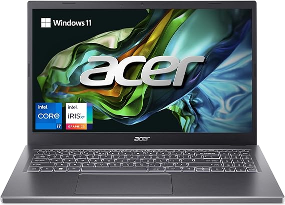 Acer Aspire 5 15 Slim Laptop | 15.6" FHD (1920 x 1080) IPS |Core i7-1355U | Intel Iris Xe Graphics | 16GB LPDDR5 | 512GB Gen 4 SSD | Wi-Fi 6E | USB4/Thunderbolt 4 | Backlit KB | A515-58M-7570, Gray