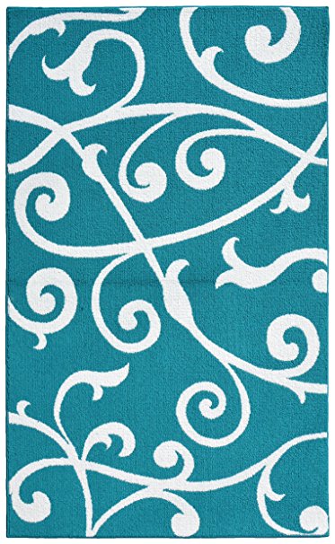 Garland Rug Honeysuckle Area Rug, 5 by 7-Feet, Teal/White