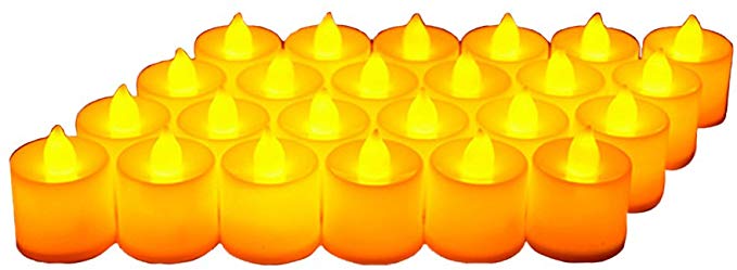 24 Pack LED Tea lights Candles – Flickering Flameless Tealight Candle – Battery Operated Electronic Fake Candles – Decoration for Wedding, Party, Dating and Festival Celebration (Yellow)