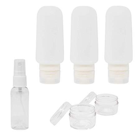 Esencial TSA Approved Leak Proof Travel Size Bottles - Easy to Fill Toiletry Bottles - BPA Free 3oz Silicone Travel Bottle Set - Reusable Travel Bottles for Shampoos and Lotions (Pack of 7)