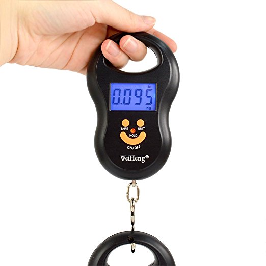 WiseField 110lb 50kg Electronic Digital Weighing Scale with Hook For Hanging Fish Luggage Kitchen , Black