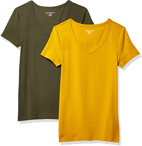 Amazon Essentials Women's 2-Pack Slim-Fit Short-Sleeve V-Neck T-Shirt