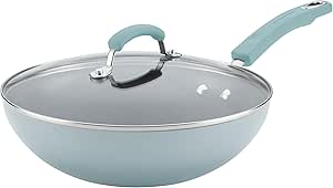 Rachael Ray Classic Nonstick Stir Fry Pan with Glass Lid, 11 Inch - Sky Blue