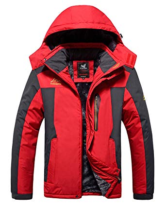 HOWON Men's Snow Jacket Windproof Waterproof Ski Jackets Winter Hooded Mountain Fleece Outwear