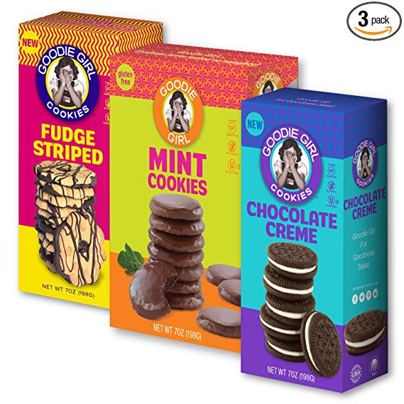 Goodie Girl Cookies, Gluten Free Cookies Mint Cookies, Chocolate Creme & Fudge Striped Variety Pack, Peanut Free Cookies (3 Pack)