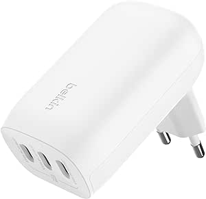 Belkin BoostCharge USB-C-Ladegerät mit DREI Anschlüssen und PPS (67 W), USB-C PD 3.1-iPhone-Schnellladegerät für die iPhone 15-Serie, MacBook Pro, AirPods, Galaxy und andere PD-fähige Geräte – Weiß