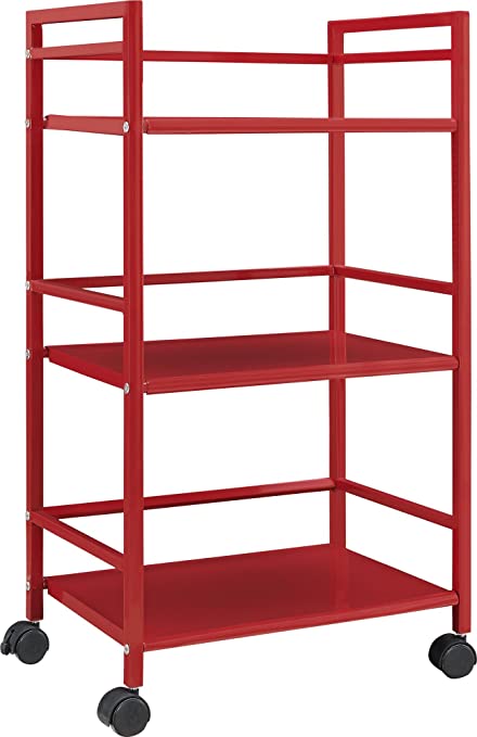 Altra Marshall 3 Shelf Metal Rolling Utility Cart, Red
