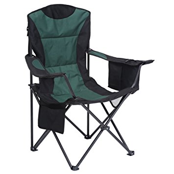 Seatopia Outdoor Camp Chair with Cooler and Mesh Cup Holder Adjustable Arm Rest Height Barbecue Camping Chair, Green