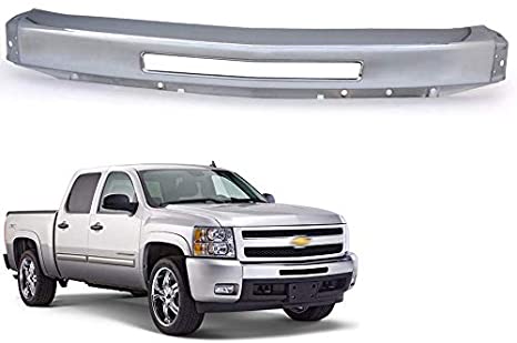 Chrome Steel Front Bumper Impact Face Bar with Air Intake Hole Compatible for Chevy Silverado 1500 2007-2013 / Silverado 2500 3500 2007-2010 GM1002831 15941850