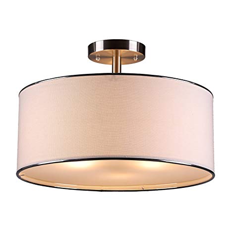 CO-Z Drum Light, Brushed Nickel 3 Light Drum Chandelier, Semi-Flush Mount Contemporary Ceiling Lighting Fixture with Diffused Shade for Kitchen, Hallway, Dining Room Table