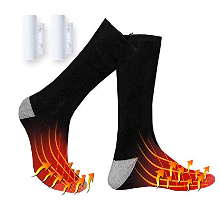 PKSTONE Heated Socks, Electric Rechargeable Battery Thermal Socks for Men Women, Ski Hunting Camping Hiking Riding Motorcycle Warm Cotton Socks