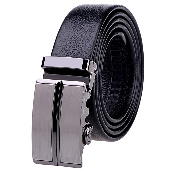 Vbiger Mens Leather Belt Sliding Buckle Ratchet Dress Belt 35mm Wide 1 3/8"