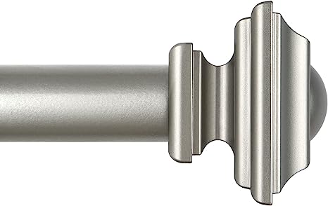 KAMANINA 1 Inch Curtain Rod 32 to 86 Inches (2.6-7.1ft), Antique Silver Single Drapery Rods for Windows 54 to 82 Inches, Square Finials