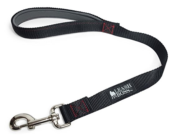 Leashboss Short Dog Leash with Padded Handle - 12, 18, and 24 Inch Leads for Large Dogs - 1 Inch Nylon