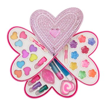 Petite Girls Heart Shaped Cosmetics Play Set - Fashion Makeup Kit for Kids