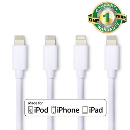 AASAMA® Certified 8 Pin Lightning to USB Cable (4 Pack, 3 Feet / 1 Meter)