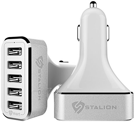 Car Charger: Stalion 5-Port Multiple USB Rapid Travel Adapter for iPhone 6 6s 7 Plus Samsung Galaxy S7 S6 Edge  GPS Smartphones & Tablets (White)