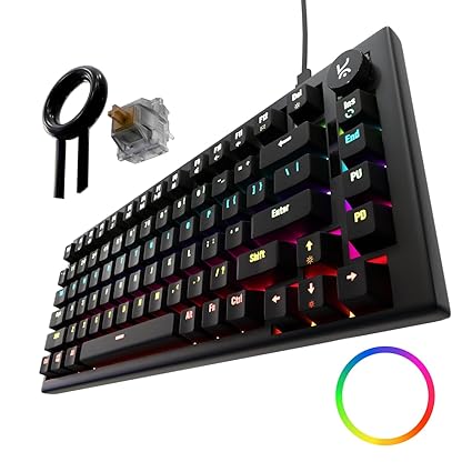 Kreo Hive RGB Gaming Keyboard | 75% Tenkeyless Wired Mechanical Keyboard with RGB LED Backlight Brown Switches & All Black Key Caps | Detachable USB Type C Cable