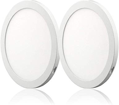 LED Flush Mount Ceiling Light, 8'' 18W Round Panel Light, 5000K Dimmable Recessed Light, No Flicker for Closet Room, Stairs, Office, Basement-2PK