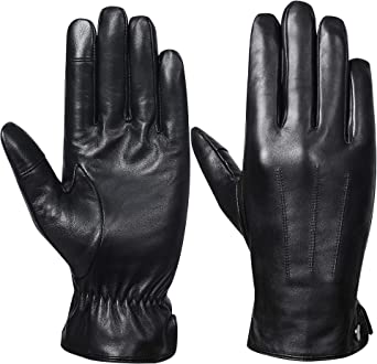 Mens Genuine Leather Gloves Winter - Acdyion Touchscreen Cashmere / Wool Lined Warm Dress Driving Gloves