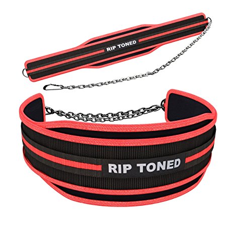 Dip Belt By Rip Toned - 6" Weight Lifting Pull Up Belt With 32" Heavy Duty Steel Chain & Bonus Ebook - For Powerlifting, Xfit, Bodybuilding, Strength & Training - Lifetime Replacement Warranty