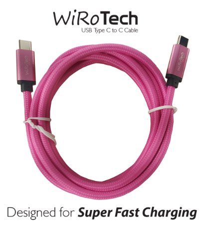 USB C Cable, WiRoTech Light Pink USB-C to USB-C Fast Charging Cable (6 Feet, Light Pink)