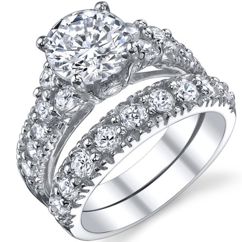 Solid Sterling Silver 925 Engagement Ring Set Bridal Rings with High Quality Cubic Zirconia