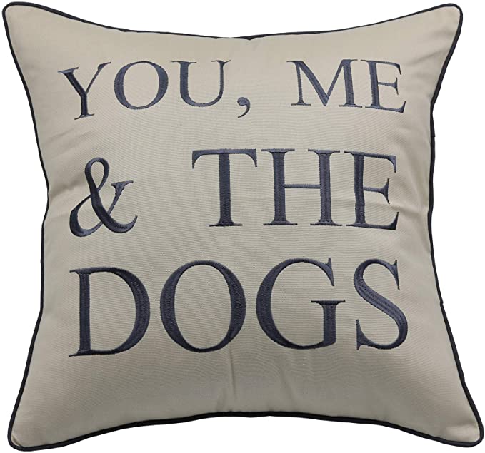 YugTex You Me and The Dogs Embroidered Square Accent Throw Pillow Cover - Gift for Pet Lovers, Dog Lovers, Housewarming, Couple Cushion Cover -18x18, Natural