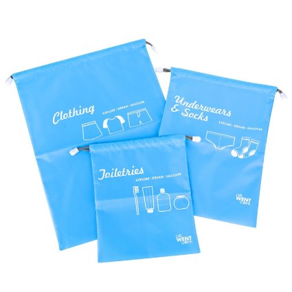 Zodaca 3-Piece Set Water Resistant Travel Organizer Drawstring Bag, Light Blue