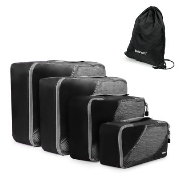 Lavievert Packing Cubes 4pc Set Travel Organizers Household Storage with Additional Laundry Bag - Black